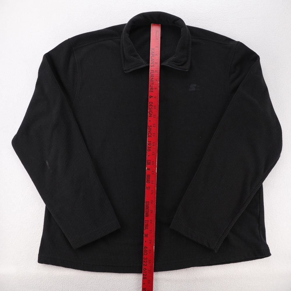 Starter Mens Black Grid Fleece 1/4 Zip Pullover Jacket Size Large L Mock Neck - Picture 8 of 10